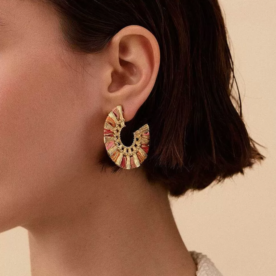 AGATHA Hoops Ear5Rafia-Pink/Gold