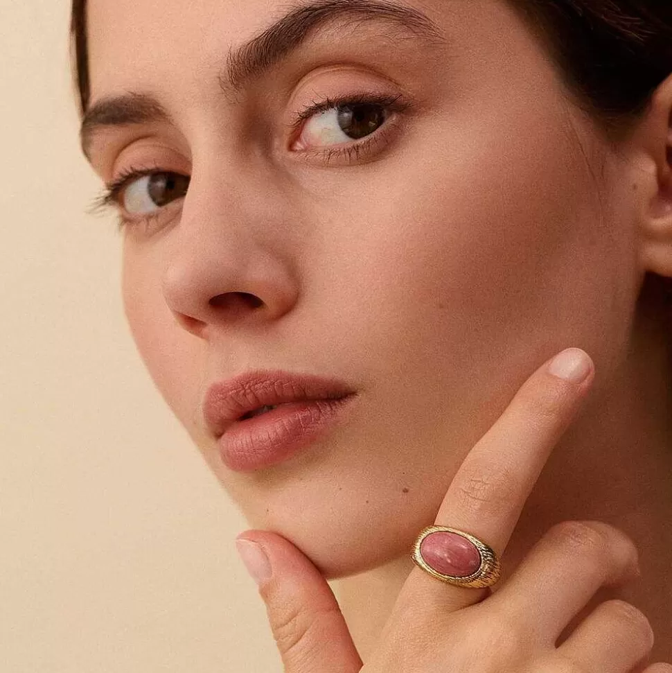 AGATHA Large Ring Petra-Rhodonite/Gold
