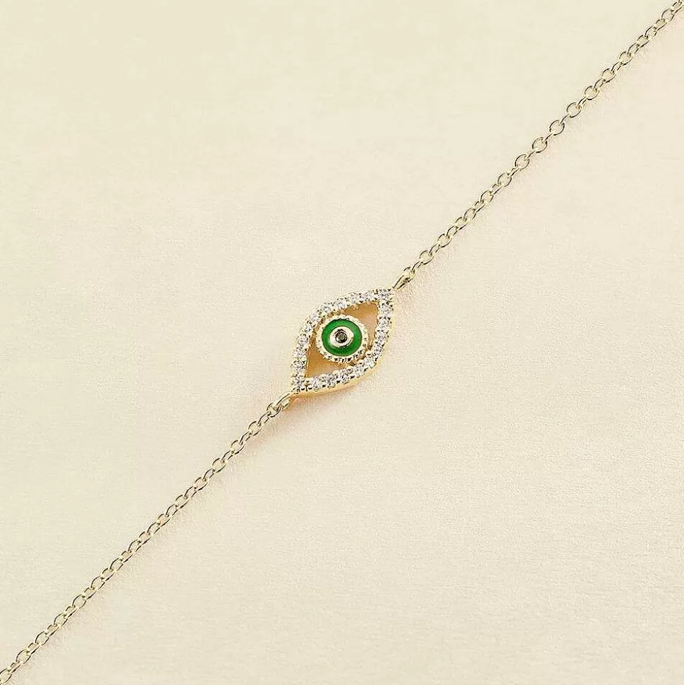 AGATHA Link Bracelet Lucky Eye-Green/Golden