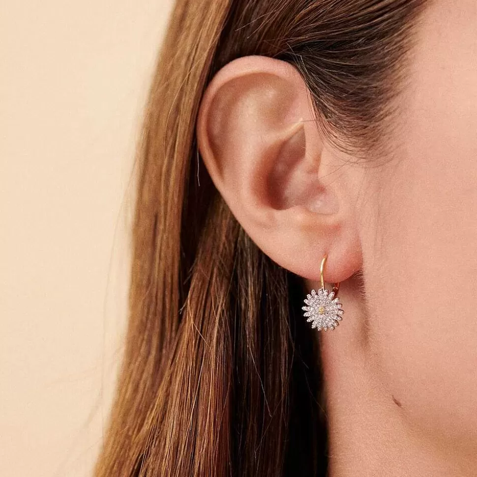 AGATHA Long Earrings Blossom-Crystal/Golden