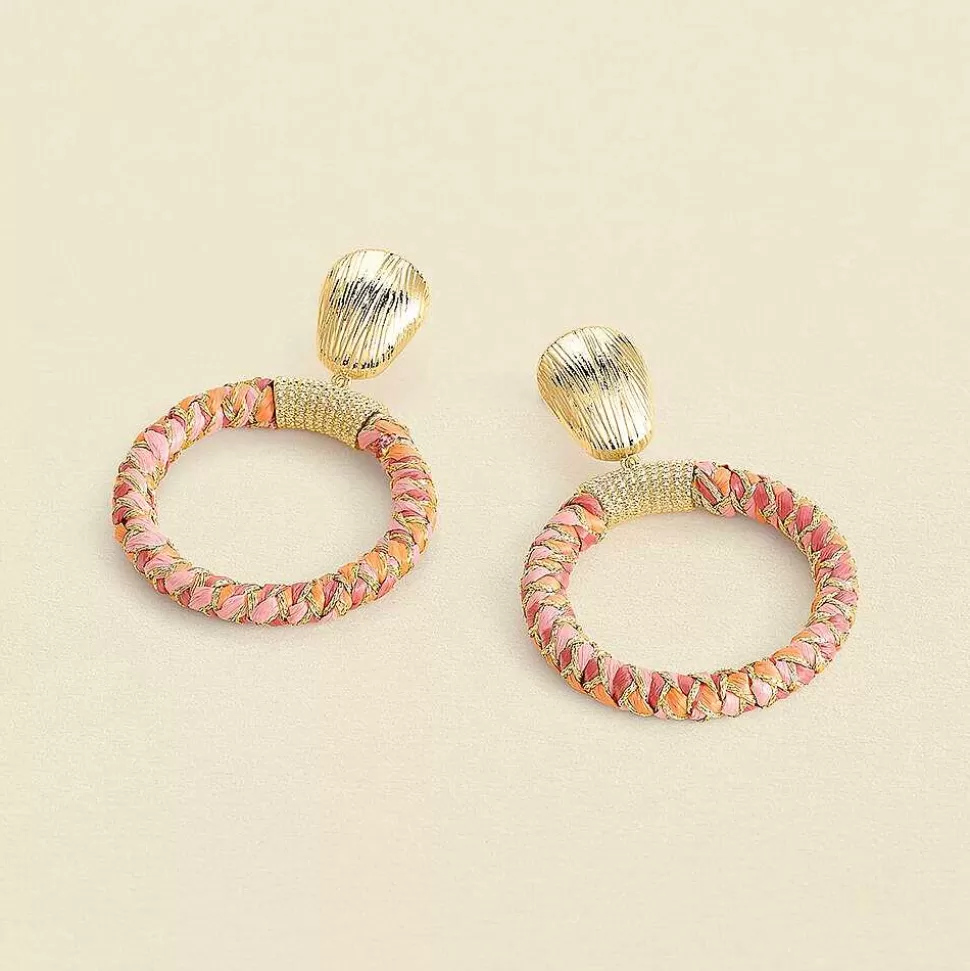 AGATHA Long Earrings Ear4Rafia-Pink/Gold
