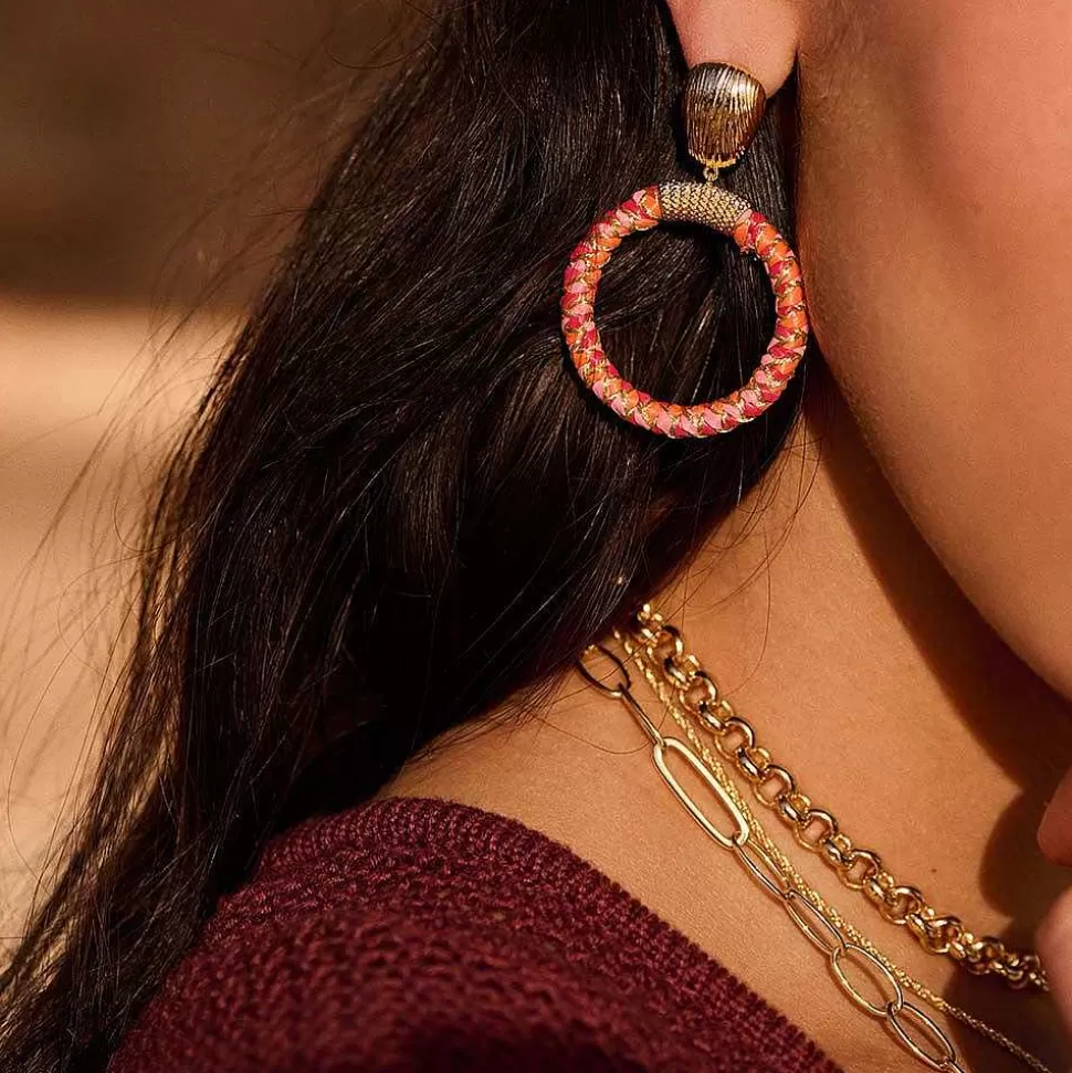 AGATHA Long Earrings Ear4Rafia-Pink/Gold