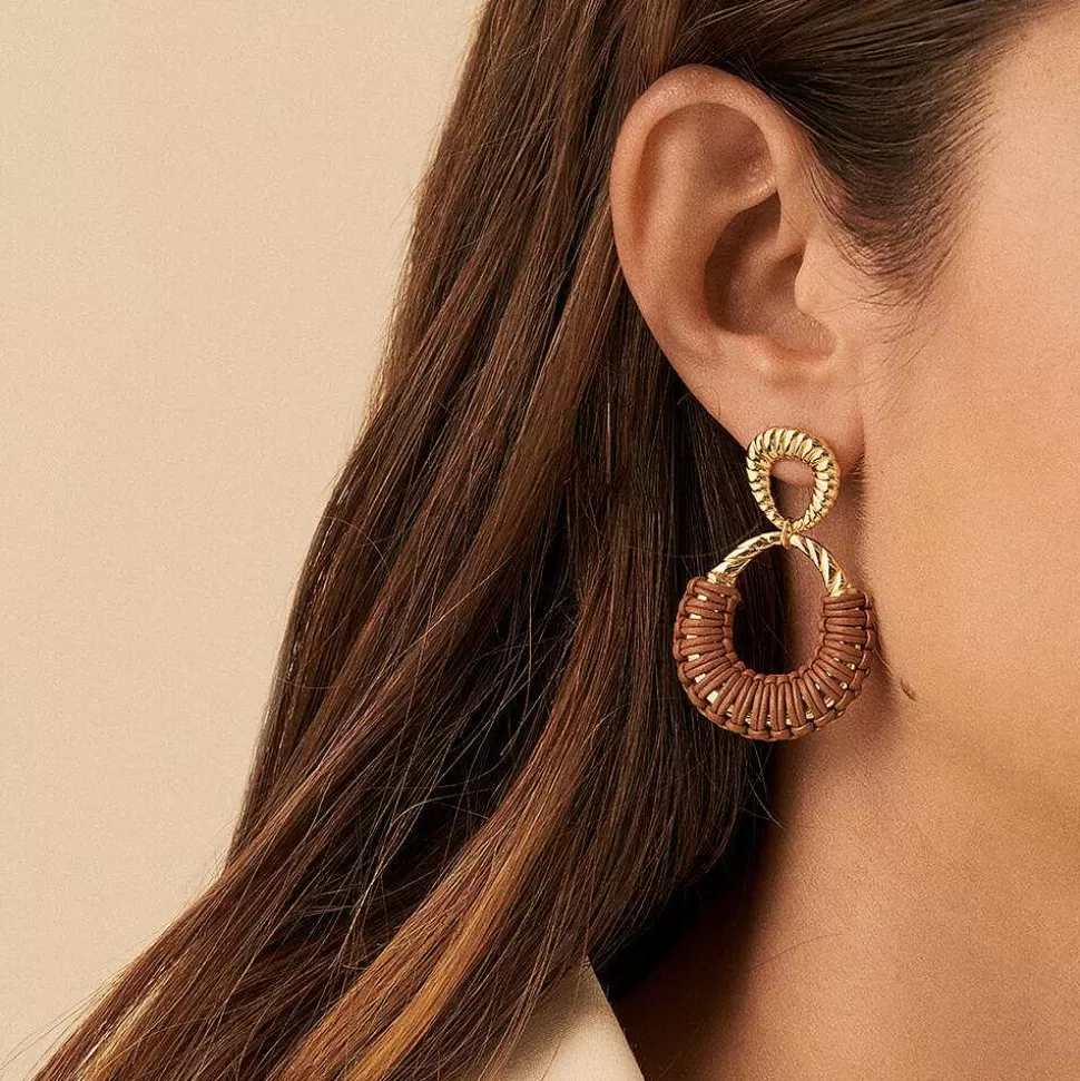AGATHA Long Earrings Twiggy-Gold/Camel