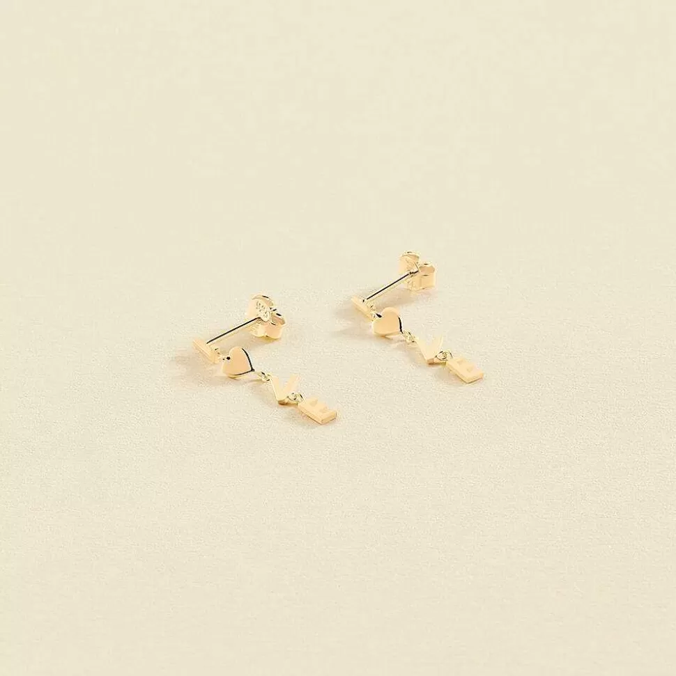 AGATHA Long Earrings With Love-Golden