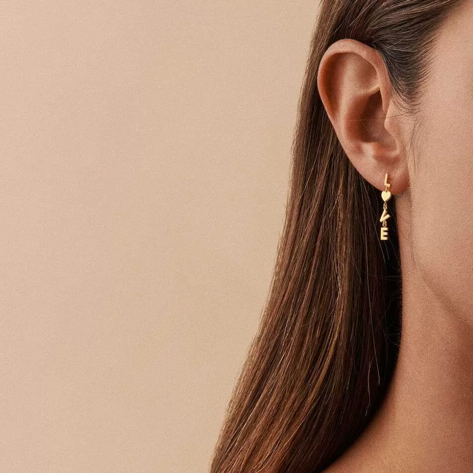 AGATHA Long Earrings With Love-Golden