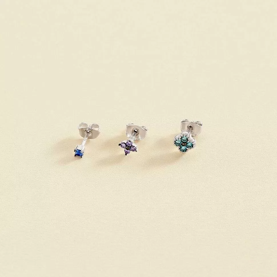 AGATHA Piercing Stud Ear2Flowery-Multicolor/Silver