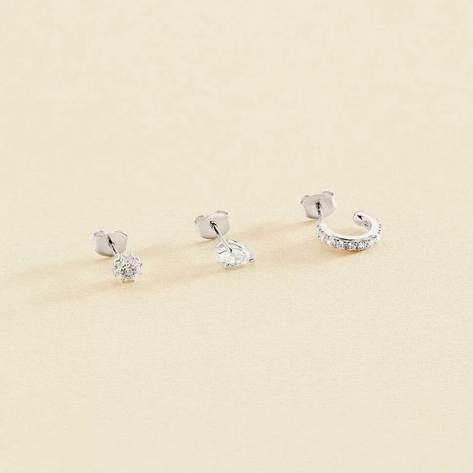 AGATHA Piercing Stud Mix & Match-Crystal/Silver