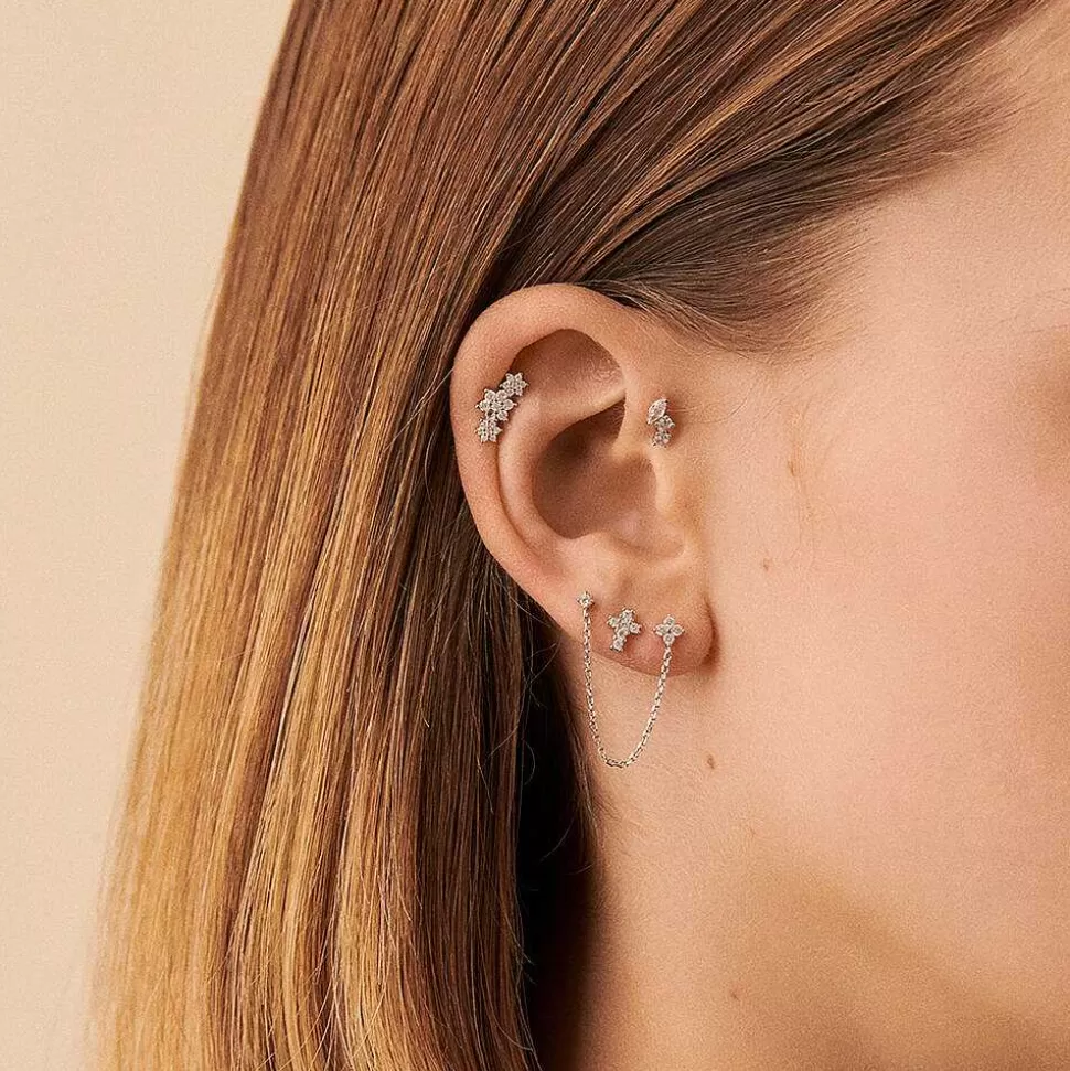 AGATHA Piercing Stud Trioflor-Crystal/Silver