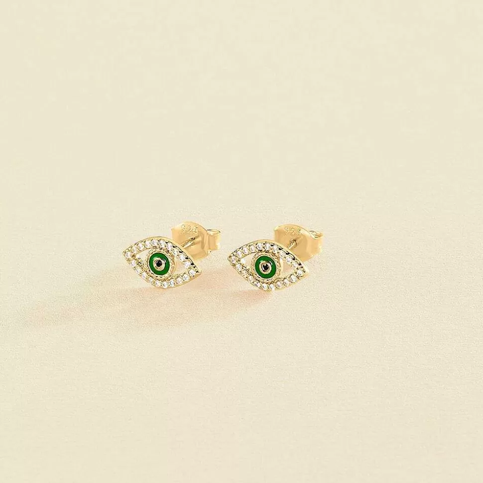 AGATHA Stud Earrings Lucky Eye-Green/Golden