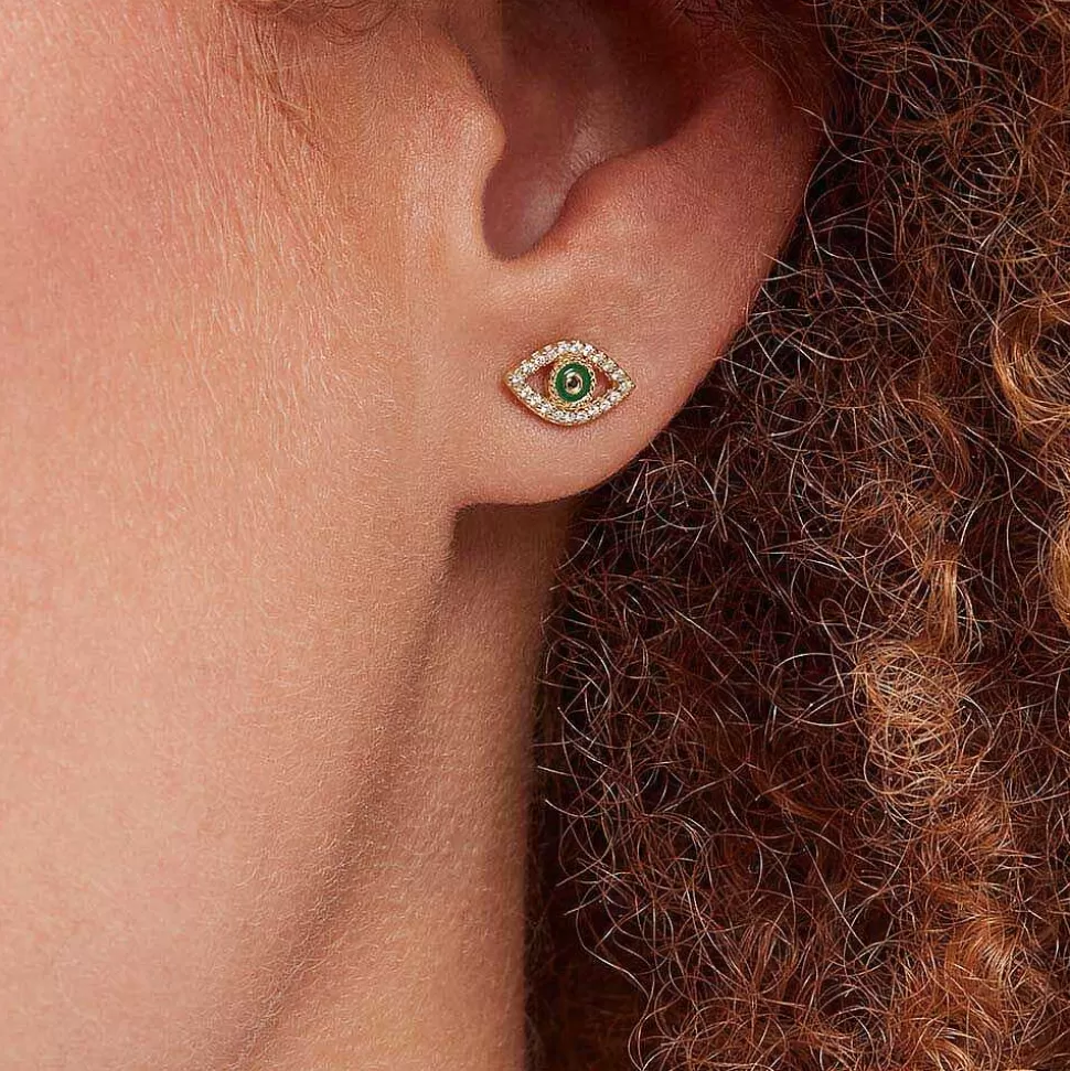 AGATHA Stud Earrings Lucky Eye-Green/Golden