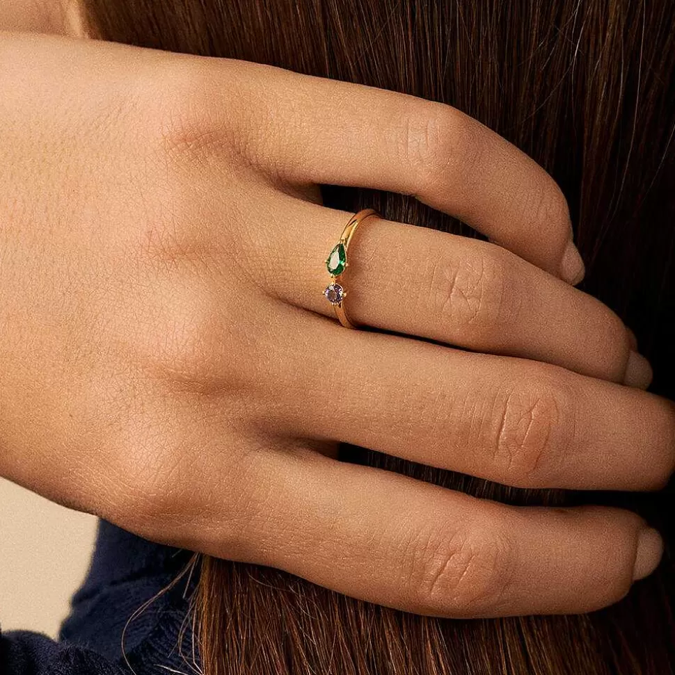 AGATHA Thin Ring Astre-Green/Golden