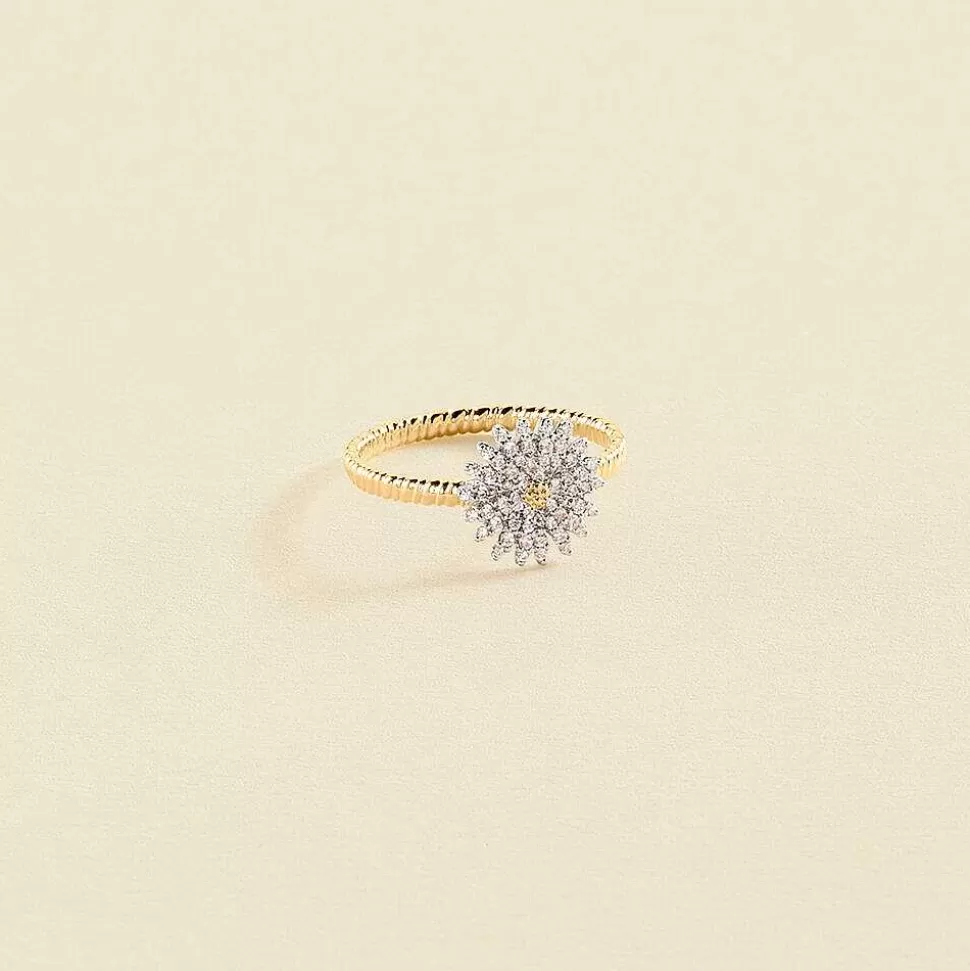 AGATHA Thin Ring Blossom-Crystal/Golden