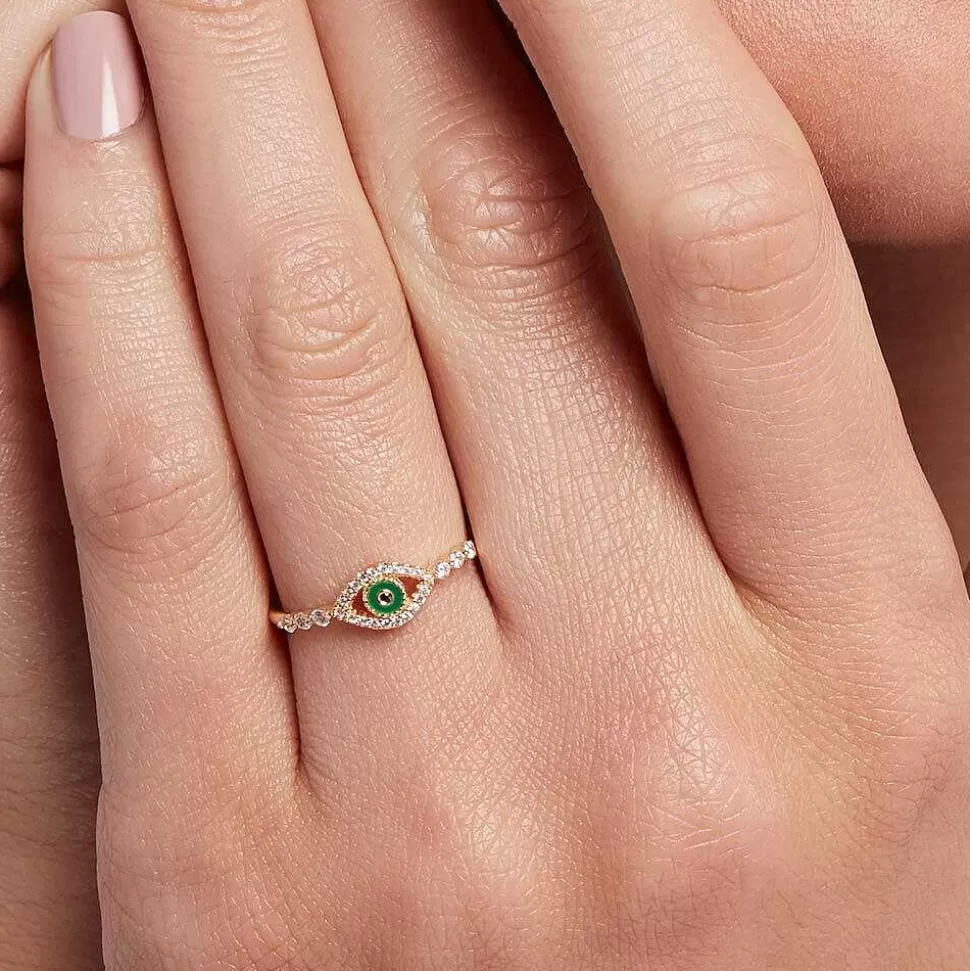 AGATHA Thin Ring Lucky Eye-Green/Golden