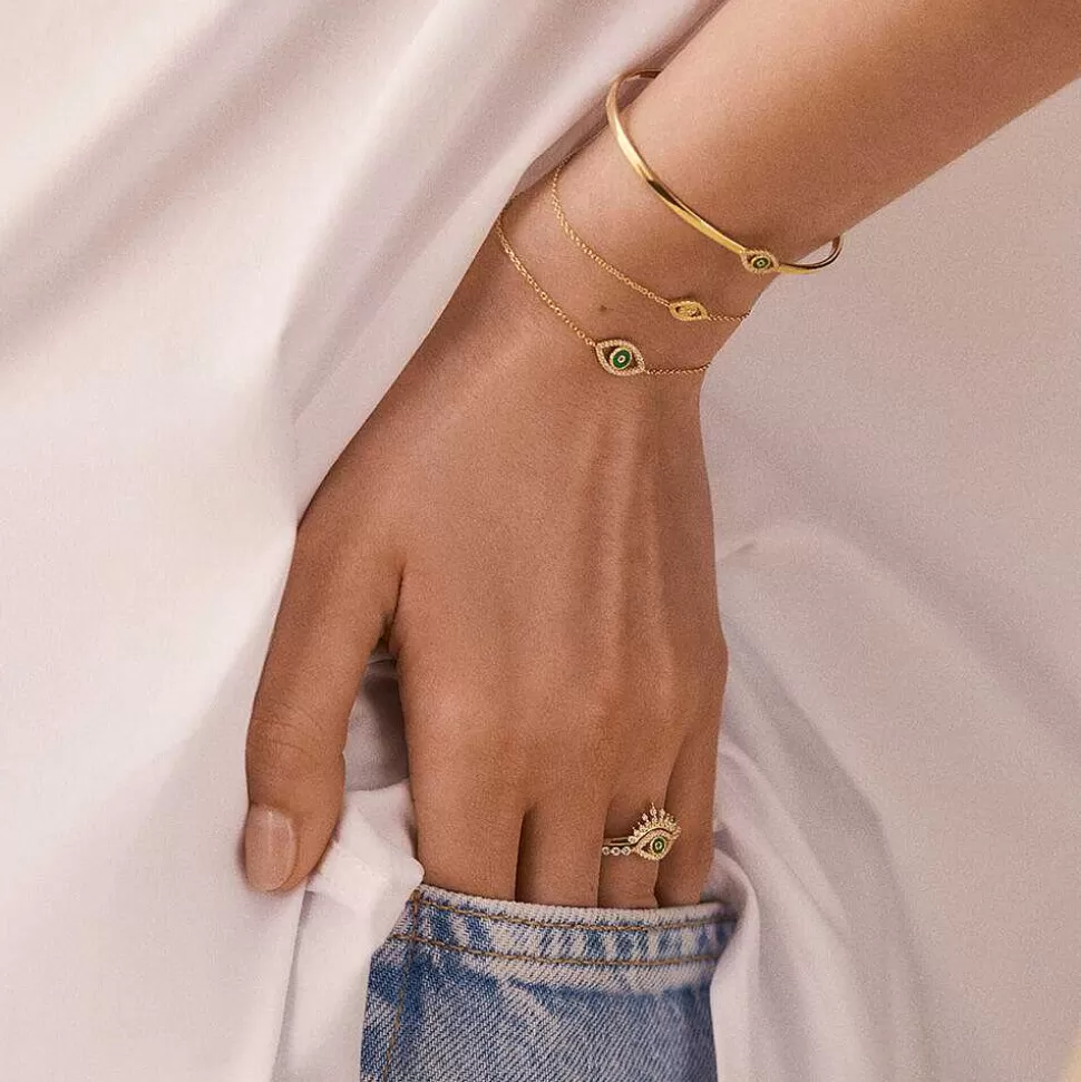 AGATHA Thin Ring Lucky Eye-Green/Golden