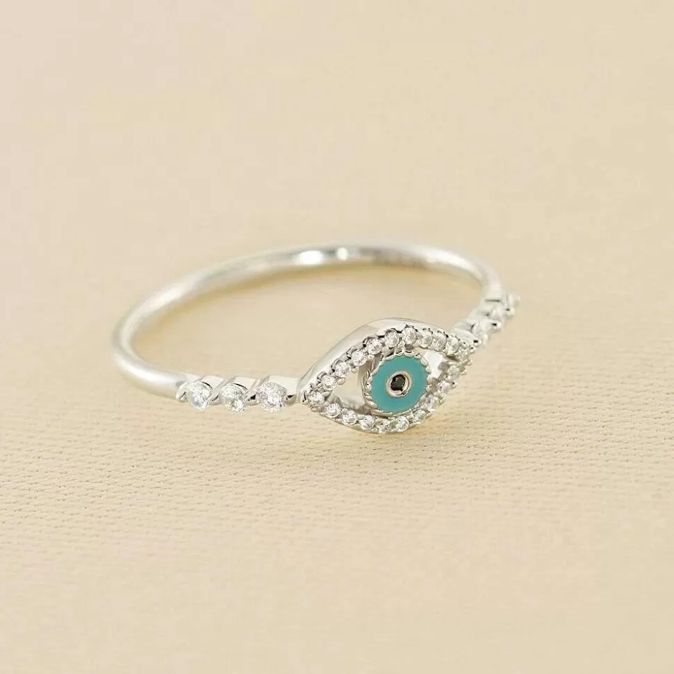 AGATHA Thin Ring Lucky Eye-Turquoise/Silver