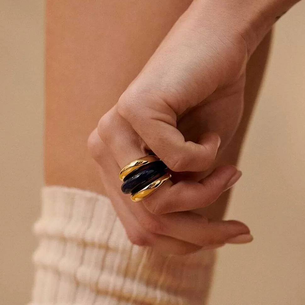 AGATHA Thin Ring Torsades-Blue/Gold